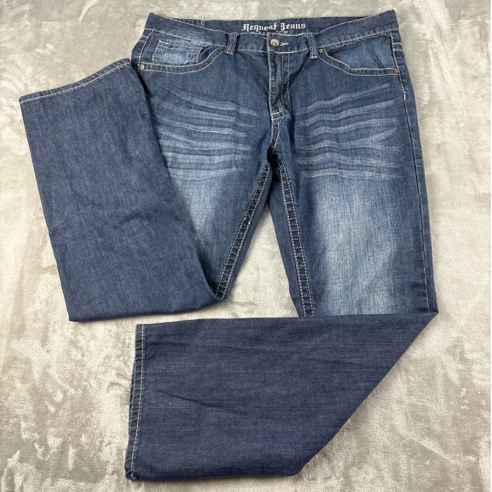 Request Jeans Premium Mens 36x30 Straight Blue Contrast Stitch EUC